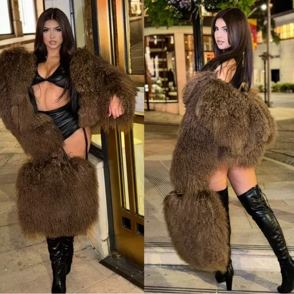 Mongolian Fur Set Coat and Handbag - Picture 4 of 5